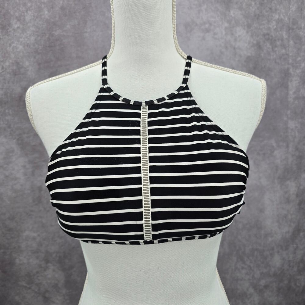 Xhilaration Black White Stripe‎ Padded Crisscross Bikini Top Swimwear Medium